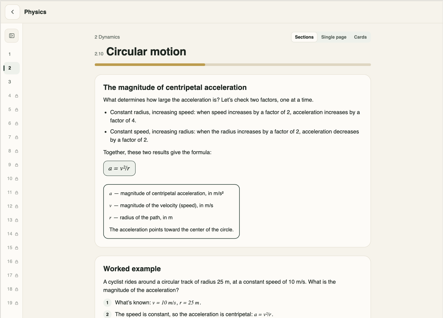 The lesson "Circular motion" on Bagira
